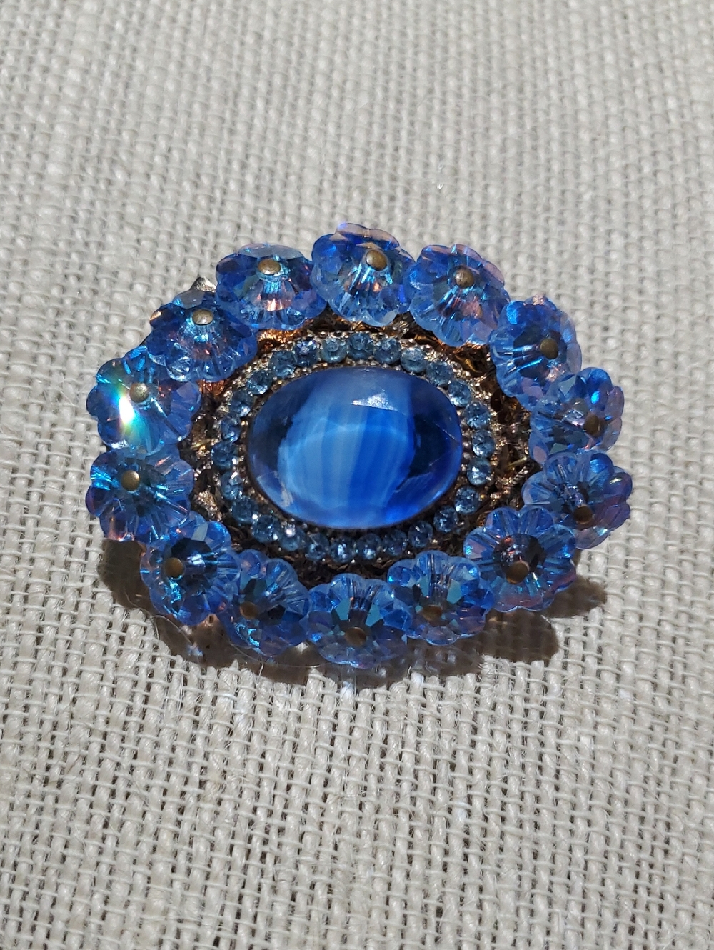 Vintage Blue Floral Crystal Brooch - Vibrant Blue Stones